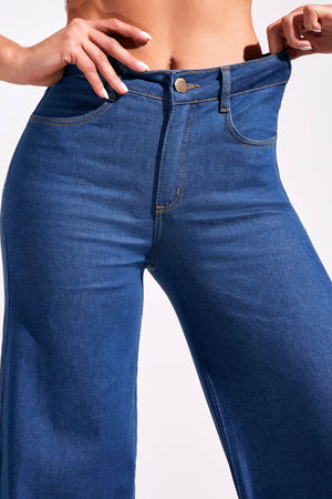 Calça Jeans Ultra Modeladora Pantalona Jeans Médio Cós Médio