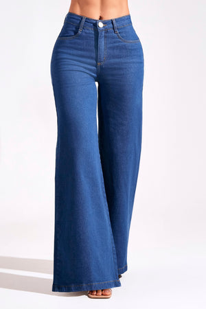 Calça Jeans Ultra Modeladora Pantalona Jeans Médio Cós Médio