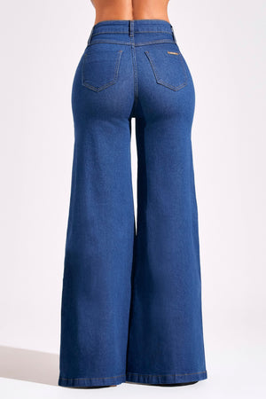 Calça Jeans Ultra Modeladora Pantalona Jeans Médio Cós Médio