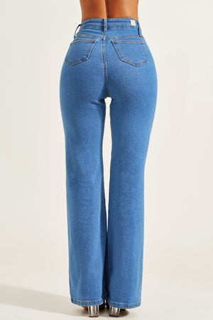 Calça Jeans Modeladora Wide Leg Clássica Cós Super Alto