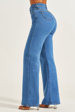 Calça Jeans Modeladora Wide Leg Clássica Cós Super Alto