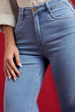 Calça Jeans Modeladora Wide Leg Com Amarração Cós Médio