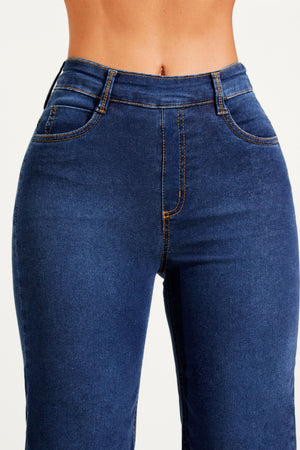 Calça Jeans Modeladora Power Stretch Wide Leg Cós Alto