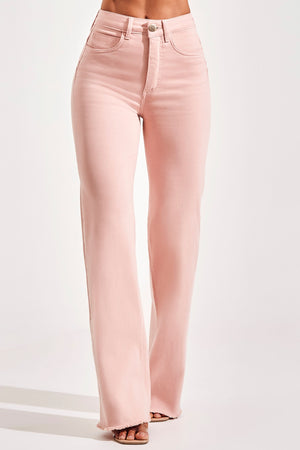 Calça Jeans Modeladora Wide Leg Rosa Cós Super Alto