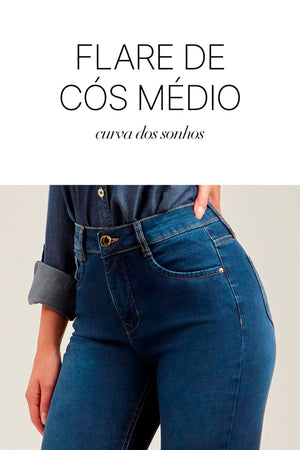 Calça Jeans Modeladora Curva dos Sonhos Flare Cós Médio