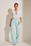 Calça Jeans Modeladora Wide Leg com Fenda Aqua Cós Super Alto