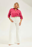 Calça Jeans Modeladora Wide Leg Off White Cós Super Alto