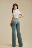 Calça Jeans Modeladora Wide Leg Com Fenda Verde Malva Cós Super Alto