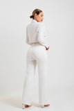 Calça Jeans Modeladora Wide Leg Off White Cós Super Alto