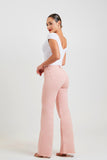 Calça Jeans Modeladora Wide Leg Rosa Cós Super Alto