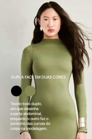 Vestido Curve Dupla Face Preto com Verde