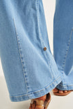 Calça Jeans Modeladora Wide Leg Com Amarração Cós Médio